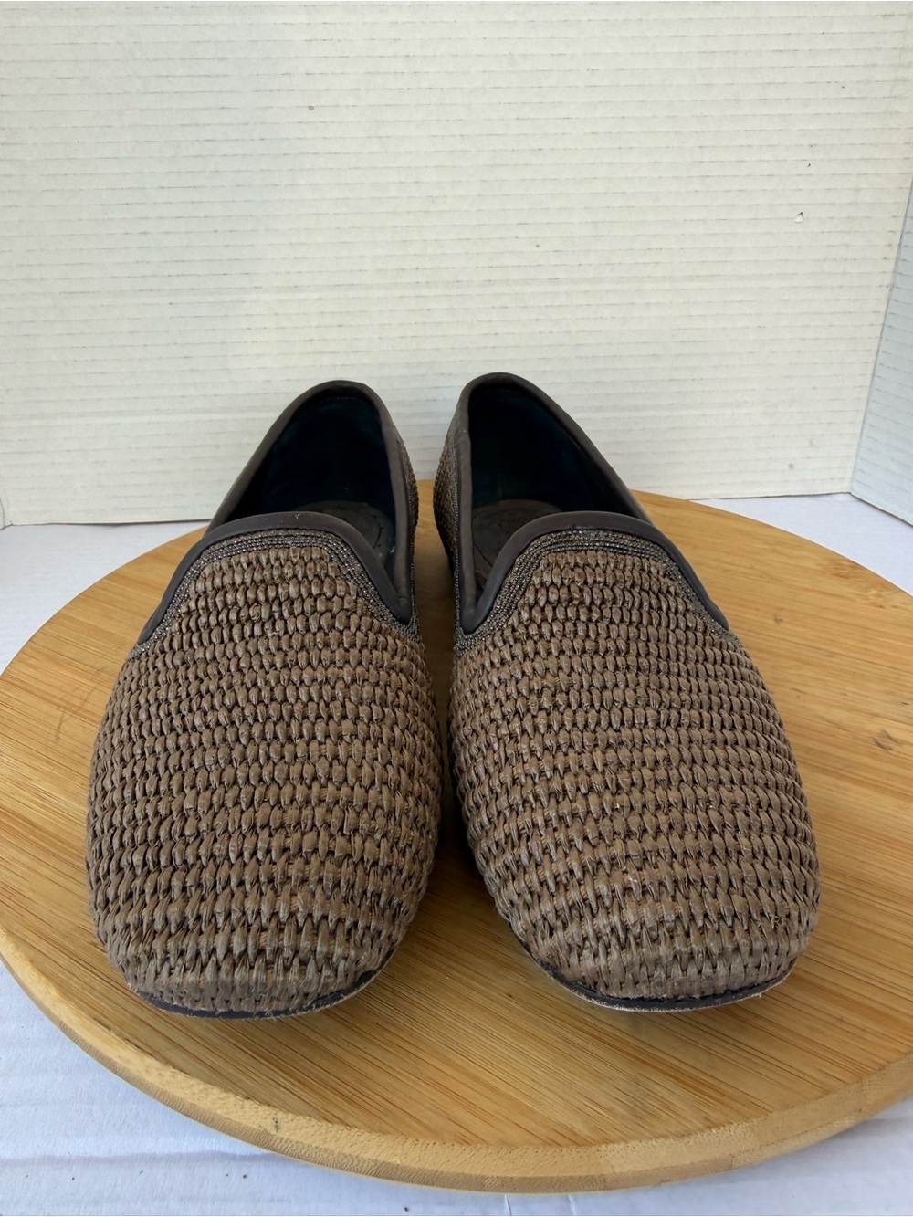 Brunello Cucinelli Brown Techno Raffia Flat Women 38.5 Monili Bead Embellishment